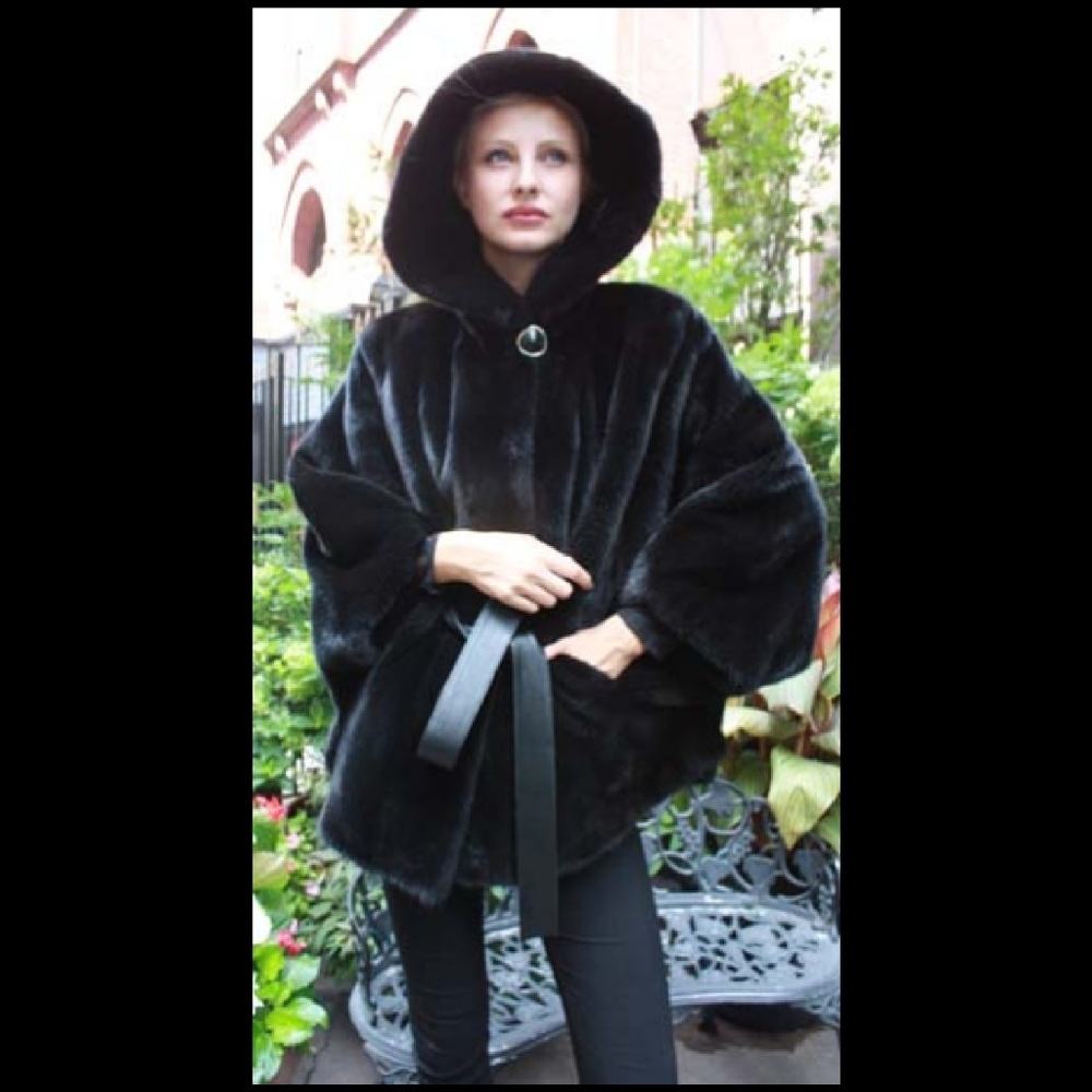 Blackglama Ranch Mink Fur Poncho Hood